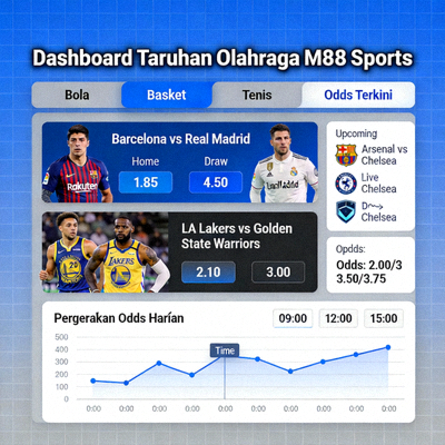 Dashboard taruhan olahraga M88 Sports dengan odds terkini